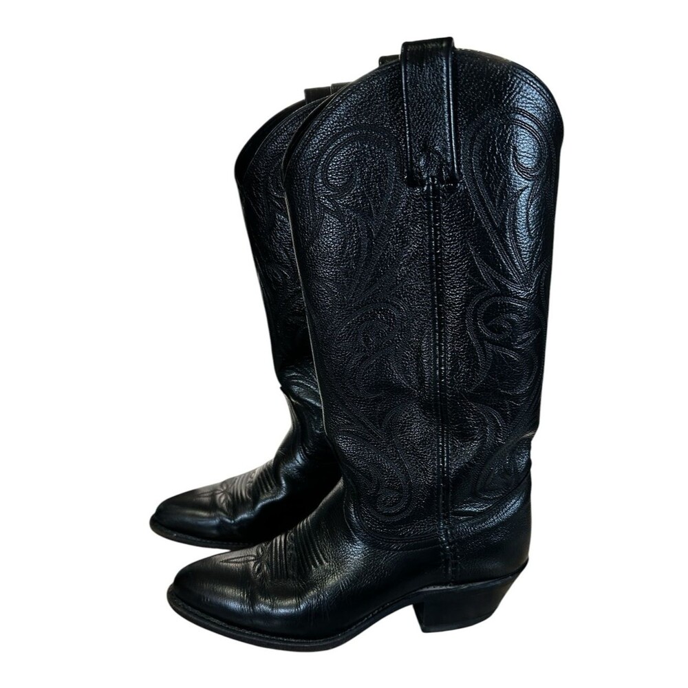 Vintage Dan Post Black Leather Western Cowboy Boots Women’s 6M USA Made Pointed